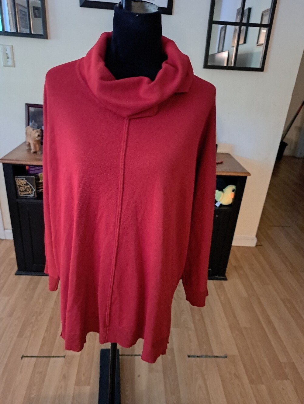 Chelsea & Theodore Red Knit Tunic Top Cowl Turtleneck Side Slit Plus Size 3X GUC